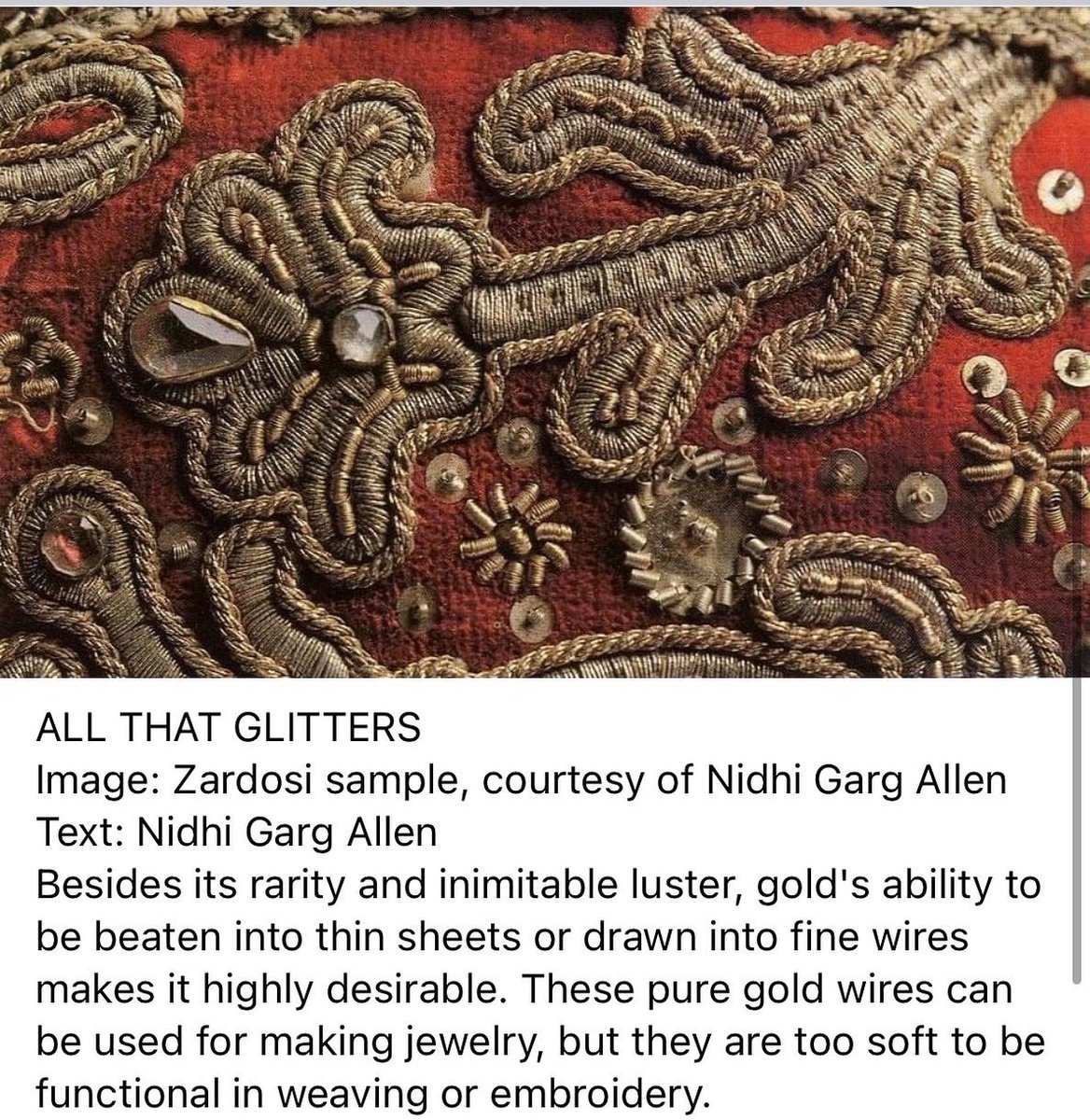 nnidhigarg's tweet photo. I'm so thrilled to be a published author on @selvedgemagazine
Find my five part research on traditional Indian embroideries of gold! 

https://t.co/CHpyGdHhge https://t.co/aqoUiMQg27