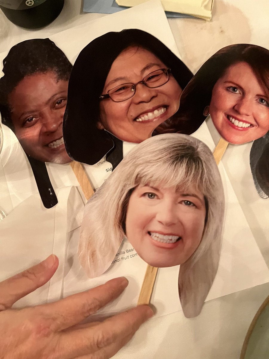 Thank these outgoing board members @nctm if you find these big heads please return them to the owners so they can reclaim their identity #NCTMLA22 <a href="/sarahbbush/">Sarah Bush</a> <a href="/outzsj/">Jennifer Outzs</a> <a href="/camats10/">Carol Matsumoto</a> <a href="/LorieHuff1/">Lorie Huff</a>