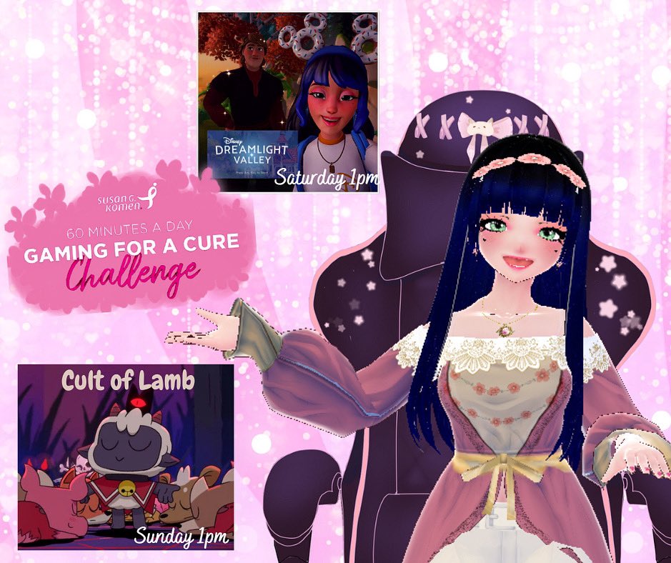This Saturday I start my Month long 60 minutes a day gaming for a cure charity/fundraiser stream! Join me Saturday for #disneydreamlightvalley and  Sunday for #cultoflamb !! #vtuber #streamer #breastcancerawareness #gamingforacure