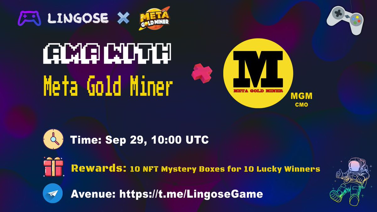 LingoseGame (@lingosegame) on Twitter photo 📢📢📢 #AMA with <a href="/mmtgame_com/">Gold Miner</a> to explore Web3. 🚀 😍
⏲️29 Sep, 10:00 UTC
🚩t.me/LingoseGame
🎁Fill this gleam and complete tasks to win 🎁 10 NFT Mystery Boxes ($1000) for 10 Lucky Winners 🥳
🔗gleam.io/PqJl5/ama-with… 📢📢📢 #AMA with <a href="/mmtgame_com/">Gold Miner</a> to explore Web3. 🚀 😍
⏲️29 Sep, 10:00 UTC
🚩t.me/LingoseGame
🎁Fill this gleam and complete tasks to win 🎁 10 NFT Mystery Boxes ($1000) for 10 Lucky Winners 🥳
🔗gleam.io/PqJl5/ama-with…