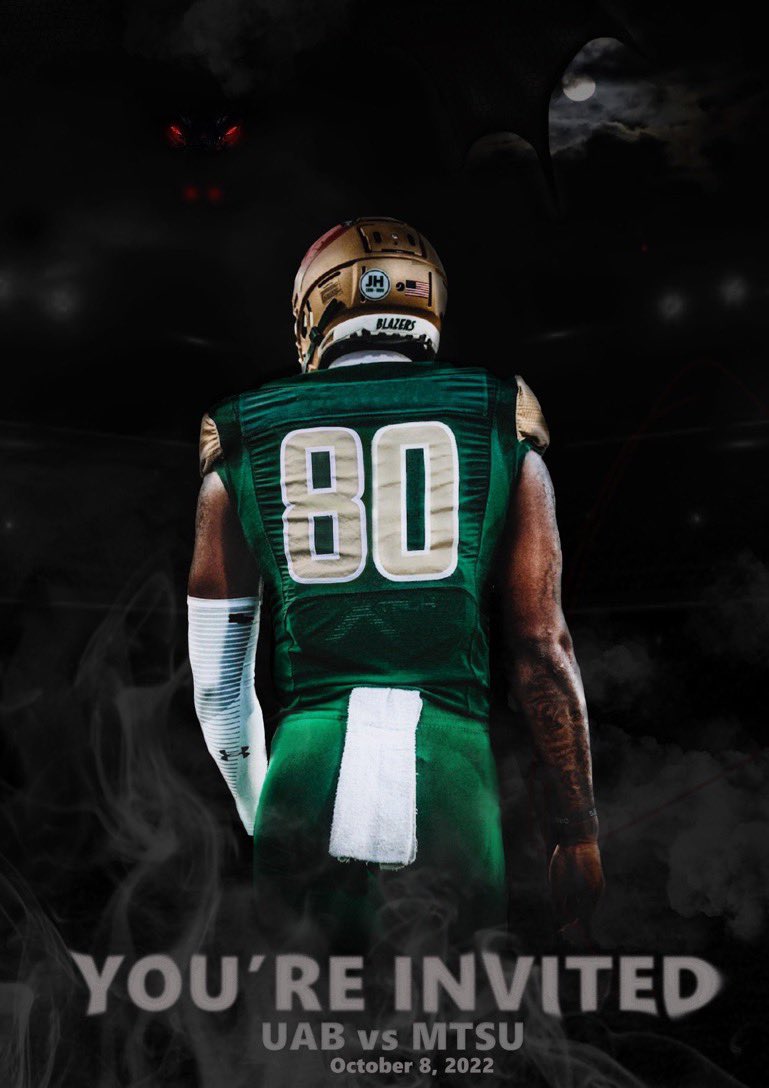 Thank you for the invite!! 
I will be <a href="/UAB_FB/">UAB Football</a> Oct 8!
<a href="/bryantvincent44/">Coach Bryant Vincent</a> <a href="/CoachReeves_UAB/">David Reeves</a> <a href="/Coach_Smith10/">Larry Smith</a> <a href="/Coach_Cam71/">Coach Cam Blankenship</a> <a href="/Coach_Tatum58/">Kyle Tatum</a> <a href="/Tyler_Cook04/">Tyler Cook</a>