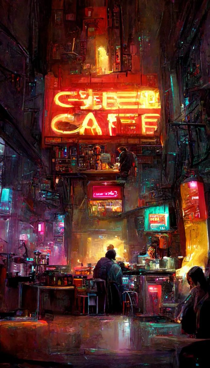 van_goodenough's tweet image. Cyberpunk internet cafe.
#midjourney #midjourneyAi #cyberpunk #AIArtwork #AIart