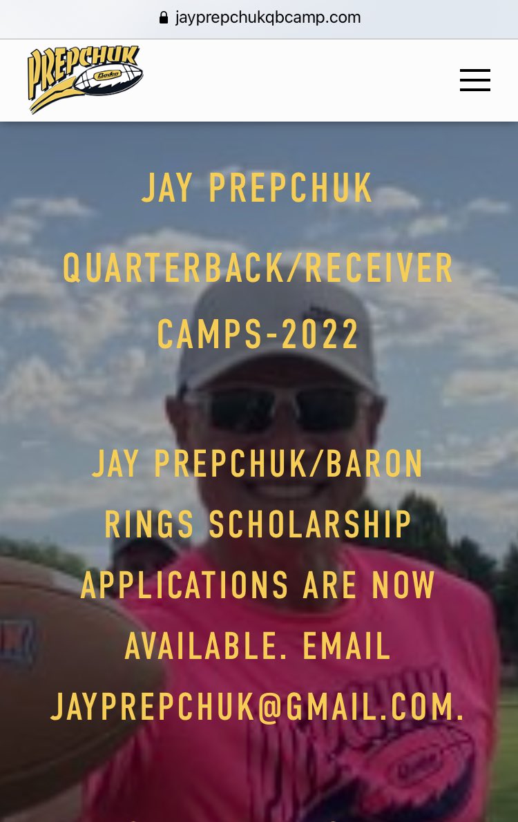 jayprepchuk's tweet photo. Jay Prepchuk/Baron Rings scholarship. If you graduated in 2022 and have attended 2 of my camps, you are eligible! Email me for an application. @BaronRings #givingback #jayprepchukqbcamp https://t.co/wkPnfD9pg3