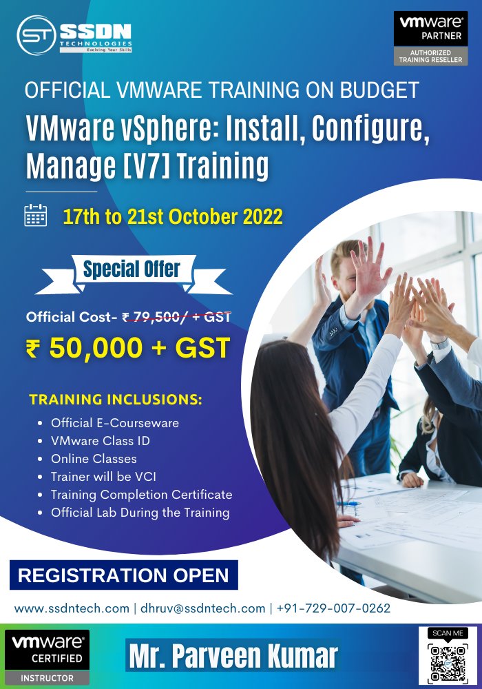 ssdntechnologie's tweet photo. Registration Open: https://t.co/BhYe9Ab0B8

#vmware #vmwarevsphere #vsphere #vmwareindia #vmwarepartners #vmwarecertification #upcomingevents #vmwarecloud #vmwarejobs #vmwareexplore #vmwarelife #vmwaretanzu #vmwarensx #vmwareinfrastructure https://t.co/juUU2oa5Oi