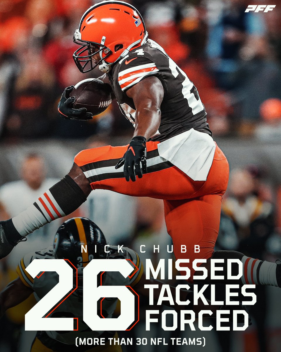 PFF's tweet photo. Good luck tackling Nick Chubb 💪 https://t.co/WvIdl54PcW