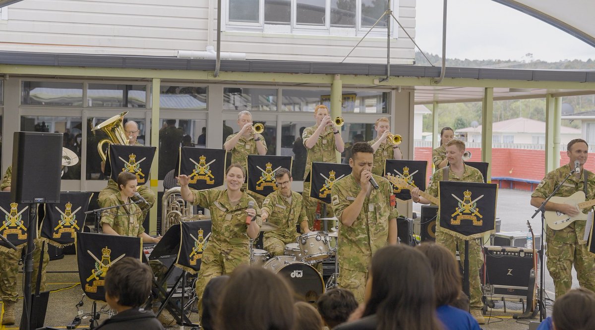NZArmyBand's tweet photo. Day 2 of tour had the band performing at Moerewa School! 💥
Today the tamariki showed off some awesome dance moves and treated the band to some delicious kai! Thank you Moerewa school for the excellent hospitality! Some students even wrote the band some letters of appreciation! https://t.co/BDbjUSkW0E