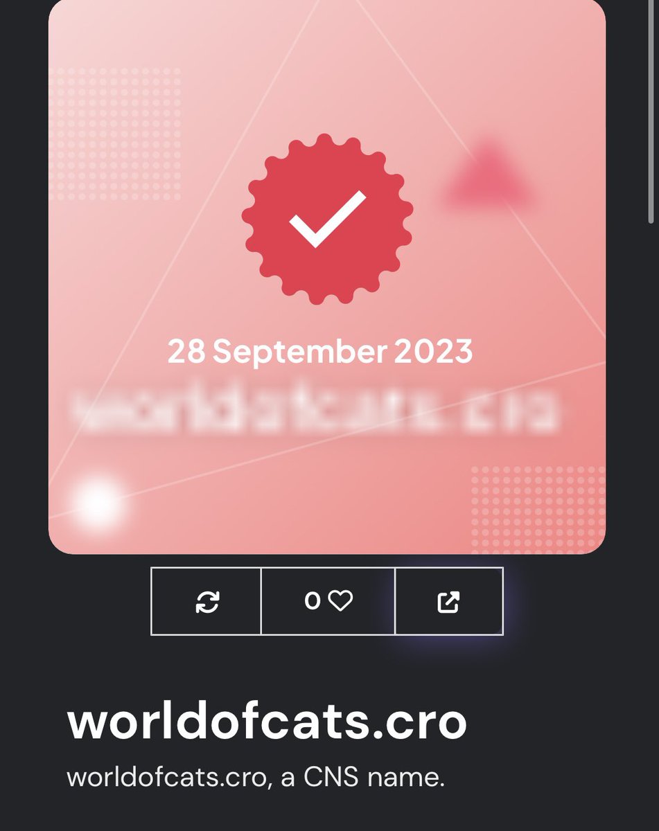<a href="/EbisusBay/">Ebisu's Bay | GameFi - NFT Market - DEX</a> @WorldOfCatsNFT One of a kind @WorldOfCatsNFT domains!

<a href="/Cronos_domains/">Cronos Name Service || cns.cro</a>
 worldofcats.cro 

<a href="/ensdomains/">ens.eth</a>!
worldofcats.eth

DM if interested!

<a href="/EbisusBay/">Ebisu's Bay | GameFi - NFT Market - DEX</a> <a href="/opensea/">OpenSea</a> 

#CRO #CROFAM #FFTB
