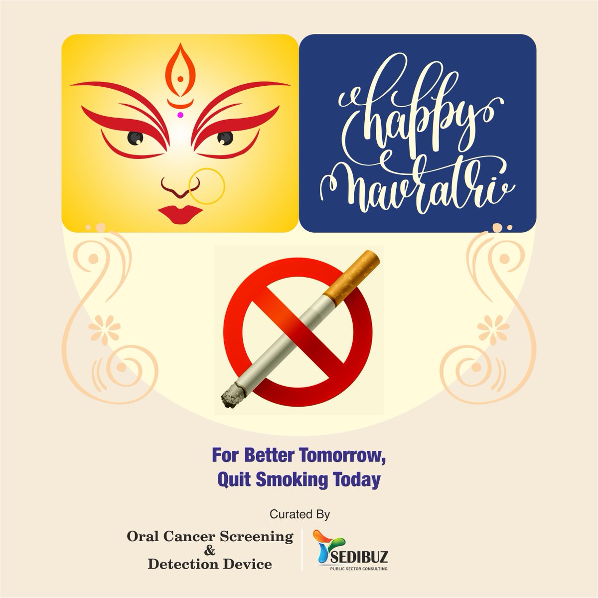 #Navratri Day 3- Replace the smoke on your face with a smile today; it will replace illness with happiness tomorrow. 
Curated By #Sedibuz #healthcare - Oral Cancer Screening &amp; Detection Device
 #health #publicsector #consultants #government #india #infomationtechnology