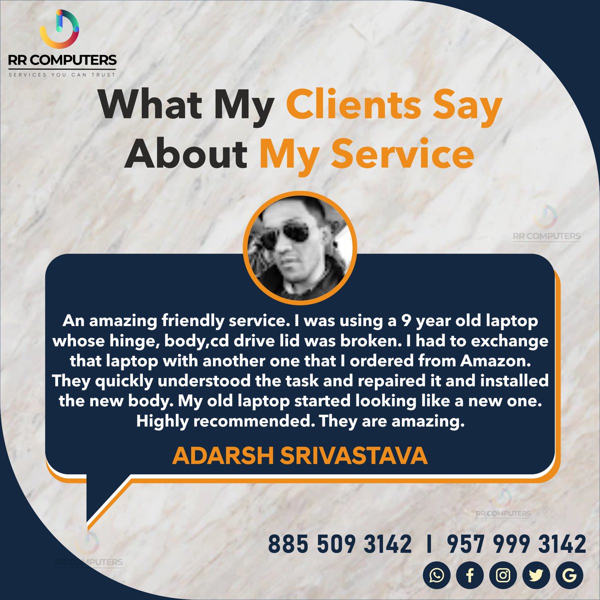 RR_Computers's tweet image. Thank you so much Mr. Adarsha Srivastav
for your valuable feedback
Call Us On
8855093142
9579993142
#RRComputers #ComputerSalesandService 
#ComputerRepairInNashik #NashikComputers 
#RRComputerNashik #bestcomputerrepair 
#testimonial