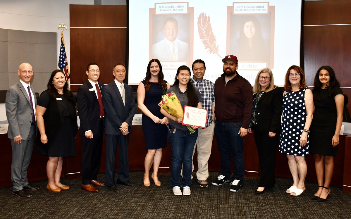 ArcadiaUnified's tweet image. Double the fun &amp;amp; celebration of greatness @ tonight’s Board of Ed meeting as we recognized our @ArcadiaUnified 2022 People of the Year: Classified Employee of the Year Health Services Nurse Linda Ly &amp;amp; Teacher of the Year @FoothillsMS’ Don Young! We can’t say congrats enough! 👏👏