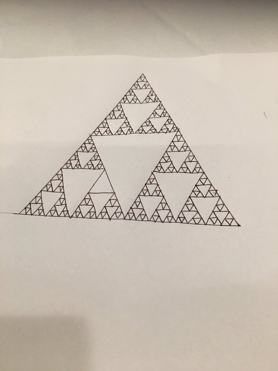Fun with Sierpinski Triangles at #MANSW22. Thanks @draketeach. Challenged to use this with sequences and series, scale factor, area and fractal dimensions