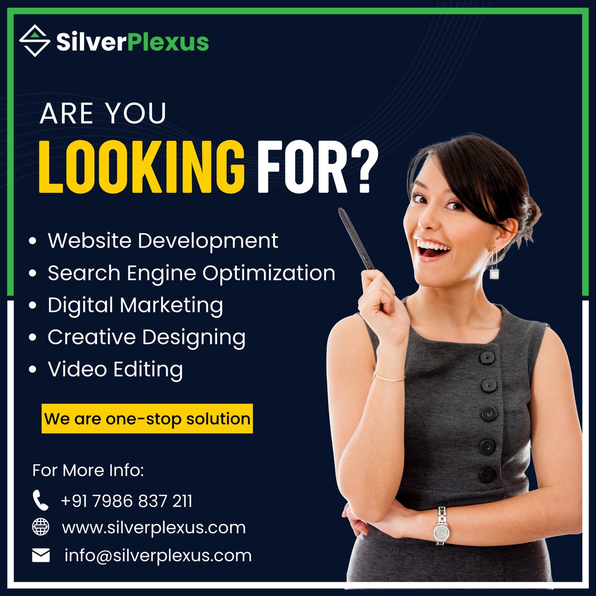SilverPlexus's tweet photo. Are You Looking For Top-notch Digital Services?

SilverPlexus provides efficient services for your business growth 👇
- Website Development
- Search Engine Optimization
- Digital Marketing
- Creative Designing
- Video Editing

We are One Stop Solution for all Digital Needs. https://t.co/M3tJH5agim