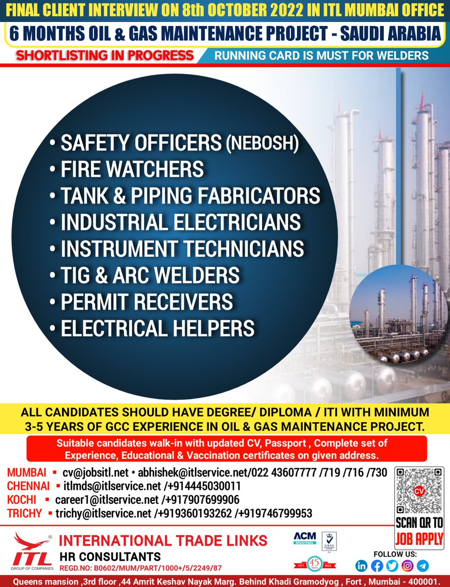 ItlJobs's tweet photo. JOB VACANCY FOR #saudiarabia
CLICK ON LINK TO APPLY JOB > https://t.co/t4H7Iy9eMZ
Learn more :
https://t.co/L5a1jRLuOk
#safetyofficer #fabricateer #industrial #electrical #tigwelder #permitreceiver #firewatcher #maintenancejobs #oilandgas #career #jobhunt #employment https://t.co/AAcAIkuMoI