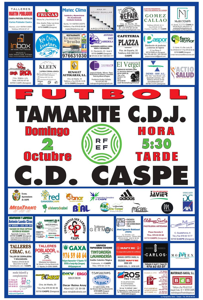 Este Domingo vuelve el Futbol al Municipal de deportes Los Rosales nos visita el Club Deportivo Tamarite a las 17:30 os esperamos a toda la masa social animar al equipo hay que ganar !!