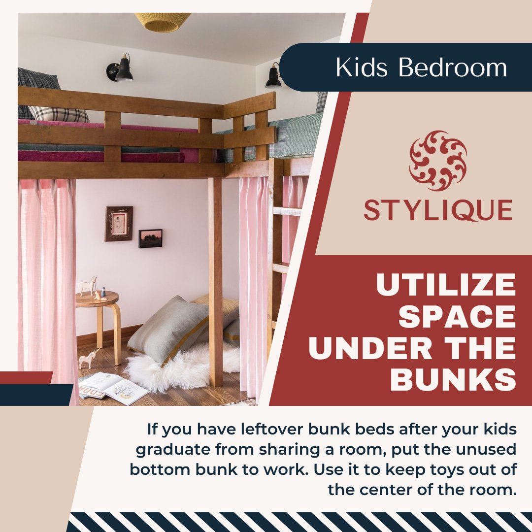 If you have leftover bunk beds after your kids graduate from sharing a room, put the unused bottom bunk to work. Use it to keep toys out of the center of the room.🥰

#kidsbedroomideas #kidsdesign #kidsroominspiration