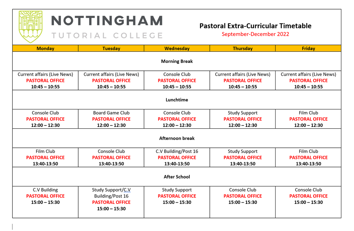 NottmTutorial's tweet image. Please see below this terms extra curricular activities taking place in the pastoral office.