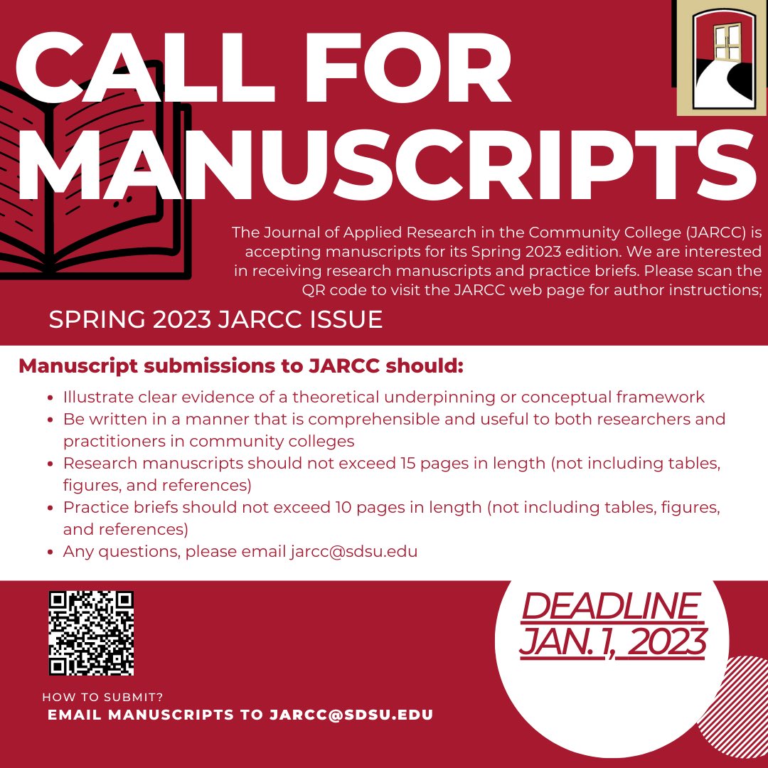 📢 The JARCC is accepting manuscripts for its Spring 2023 edition. We are interested in receiving research manuscripts and practice briefs. Prospective authors can go to web page for manuscript preparation instructions at tinyurl.com/mr3mmta6