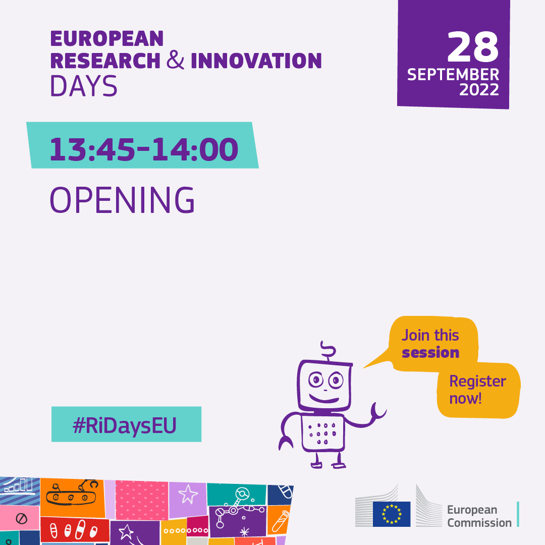 EUScienceInnov's tweet photo. 🆕 THIS IS IT! 🚀🇪🇺

📢 We are excited to welcome you to the 1️⃣st day of the #RIDaysEU 2022.

Join us for the Opening Ceremony today at 13:45 CEST with @EP_President Roberta Metsola, @GabrielMariya, and @ratsosi.

🔴 Tune in and watch live all sessions!
👉https://t.co/01ELw9FQPM https://t.co/ww1yWf9imB