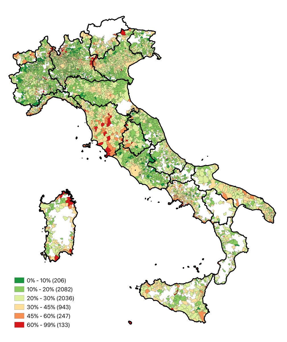 Il primo (‼️) Housing Affordability Index a livello *comunale* con <a href="/TortugaThink/">Tortuga Think-tank</a> per rispondere a una domanda: 

C'è una crisi di accesso alla casa in Italia?

Nuova mappetta: percentuale reddito per coprire la rata del mutuo 👇

Articolo su <a href="/lavoceinfo/">Lavoce.info</a> ➡️ bit.ly/3dKbckp