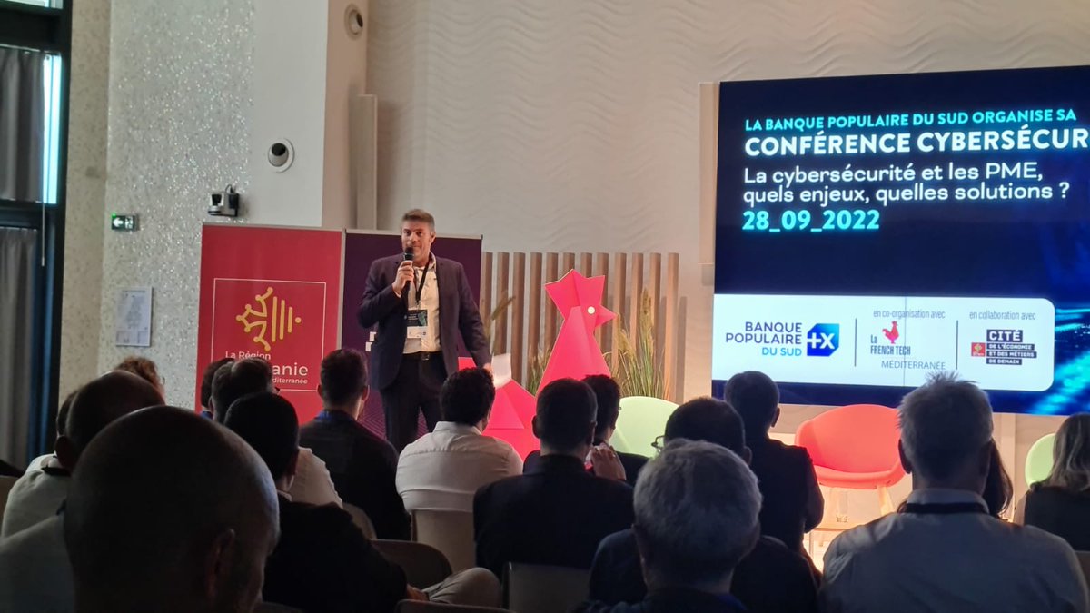 Lancement de la conférence #cybersecurite avec Sebastien Lacaze, <a href="/FrenchTechMed/">La French Tech Méditerranée</a> , <a href="/RaphaLamoureux/">Raphaelle Lamoureux</a>, <a href="/Cite_eco_occ/">Cité Économie & des Métiers de Demain - Occitanie</a> @planchefr , <a href="/BanquePopSud/">Banque Populaire Sud</a> 🔐