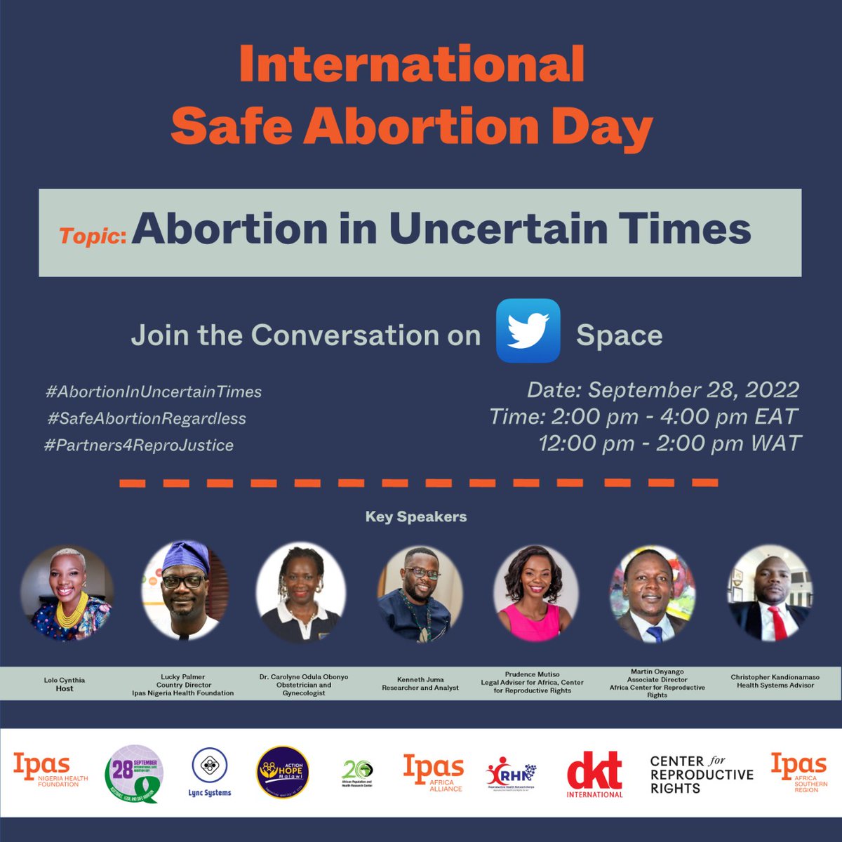lucas_fondo's tweet photo. #Sept28 #ISAD2022 It’s happening today from 2:00pm-4:00pm EAT Don’t miss Out as we celebrate International Safe Abortion Day #AbortionInUncertainTime #SafeAbortionRegardless #Partners4ReproJustice @IpasOrg @Nimechanuka @rhnkorg @aphrc @Ipas_Nigeria @WGNRR @ReproRights https://t.co/M4bpNGfCv7