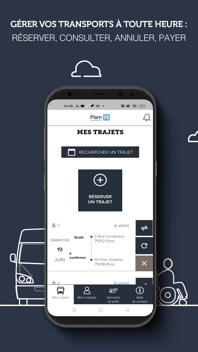 KeolisIDF's tweet photo. La nouvelle application #PAM75 permet d’accéder rapidement et facilement au service de #mobilité @IDFmobilites #TPMR de la ville de @Paris : réservation, suivi de l’arrivée du véhicule, info trafic, contact…
▶️Android : https://t.co/Mh3gquLLFb
▶️iOS : https://t.co/Ss6OZTvFWA https://t.co/WoXsvEbnZj