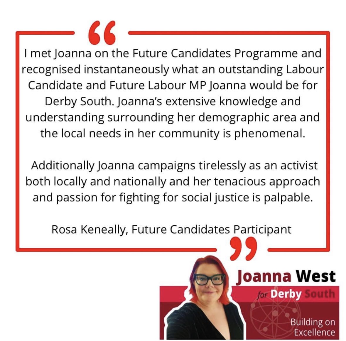 JoannaWestUK's tweet image. A fantastic endorsement from someone I’ve come to consider a friend. We campaign together across the country because @RosaKeneally also understands to get a Labour government we need to elect more Labour MPs 🌹

#BuildingOnExcellence #ForTheFuture #VocalAndVisible #DerbySouth