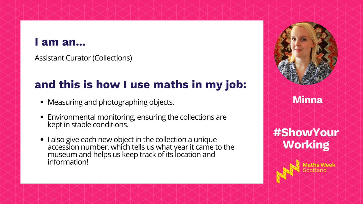 scotfishmuseum's tweet photo. While we're in the galleries, we thought we'd ask Minna how she uses maths in her role as Assistant Curator (Collections)! #MathsWeekScot #MathsInMuseums https://t.co/EIaUlBocXg
