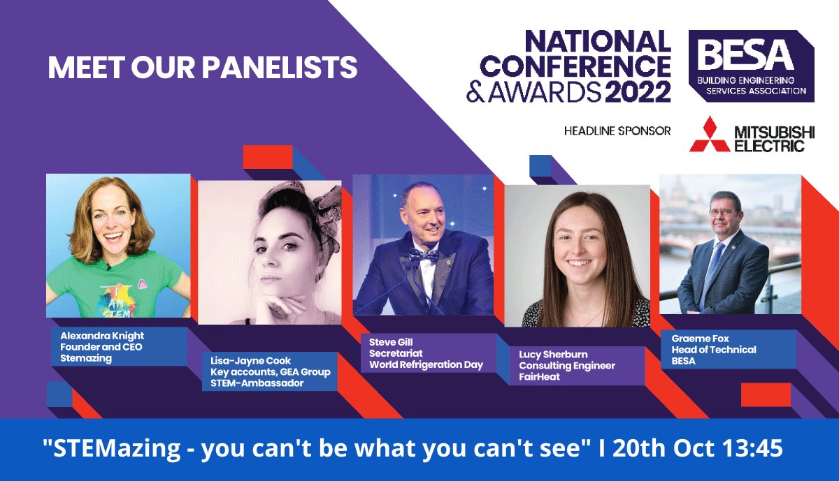 fridge_girl's tweet photo. Who's coming to the @BESAGroup #NationalConference ? Come and join our panel in the BESA Theatre at 13:45 where we will be discussing the topic "STEMazing - you can't be what you can't see" @STEMAZING1   #PanelDiscussion #WomenInEngineering #WomenInSTEM  #TeamGEA  #STEMAmbassador https://t.co/zchXEQ5h62