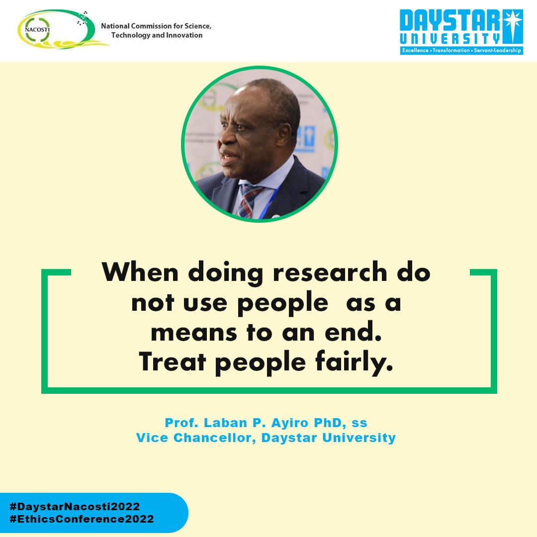bizreportkenya's tweet photo. "When doing research do not use people as a means to an end. Treat people fairly"
#DaystarNacosti2022 https://t.co/vsicLLP9OY