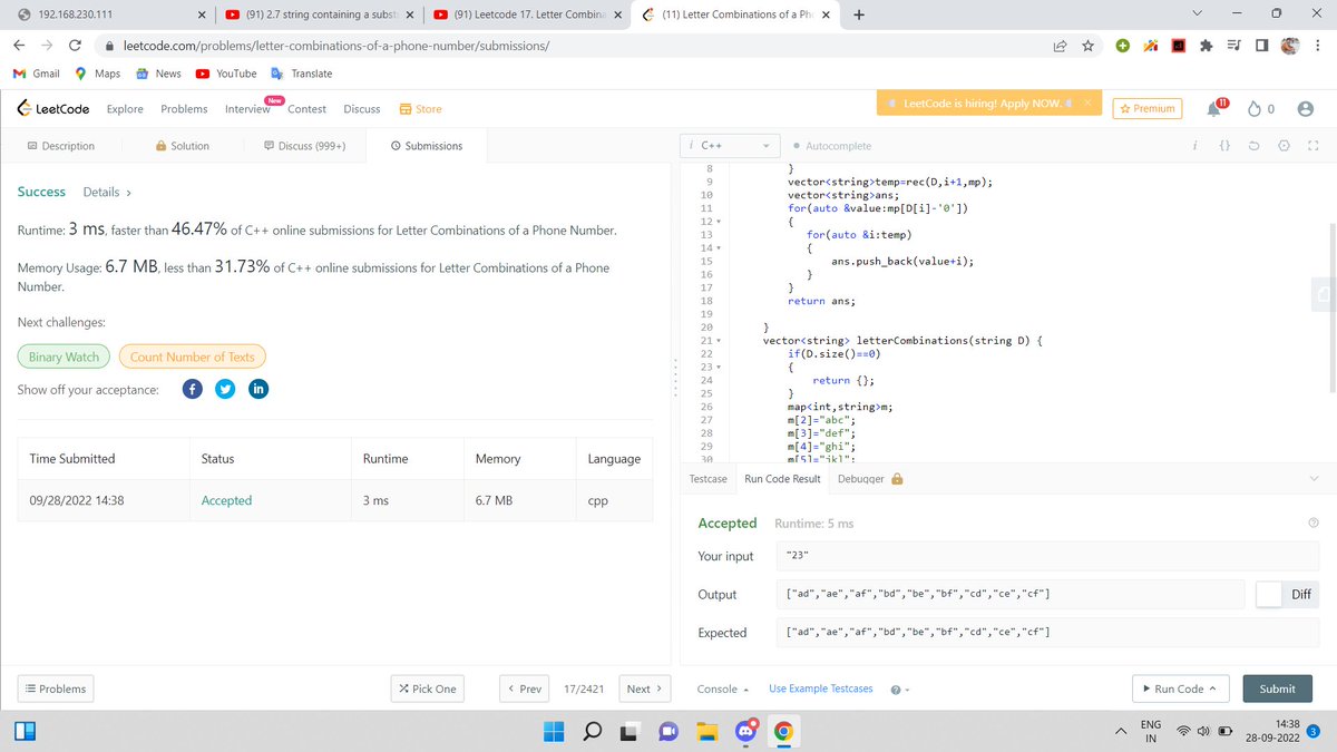 Pawan24042001's tweet photo. Day 90  of the 100 Days of Code
@CodeinCommunity

@MinutesCoding

Q)Letter combination -leetcode
Code-https://t.co/jAduFm2vJ7
Discord community:  https://t.co/36L7Rite6J

#100daysofcodechallenge #codeincommunity #codein100daysofcode #100daysofcode #coding https://t.co/bXOzLVzf9I