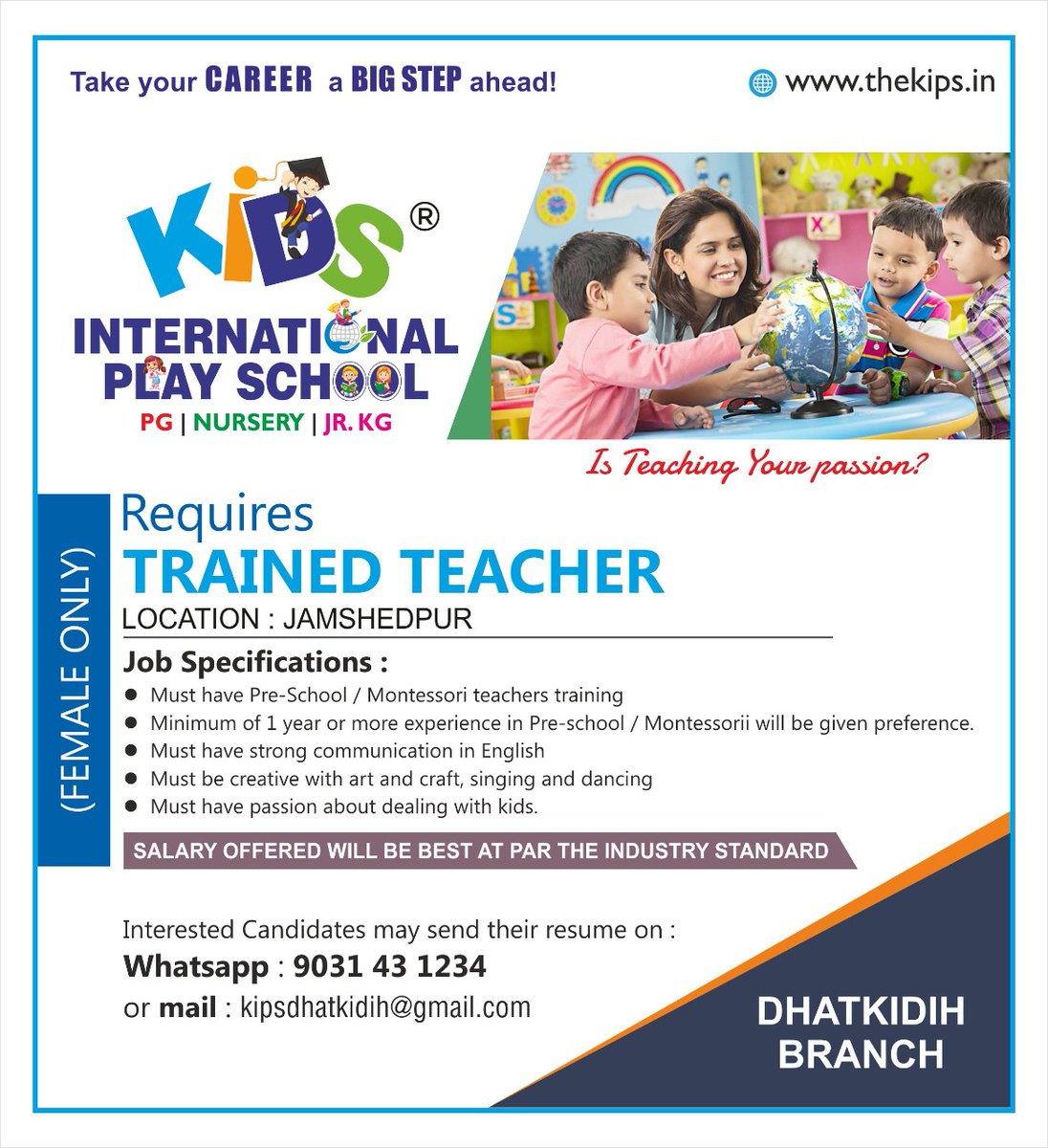kids_classes's tweet photo. Apply now for the best ever experience...

WhatsApp: 9031431234
Mail : kipsmango@gmail.com

#vacancy #ApplyNow #jobsearch #joboffer #bestplayschool #grabitnow #opportunity #www.thekips.in #9031441234 #KidsInternationalPlaySchool #Jamshedpur #KIPS https://t.co/6hzodCoyZI