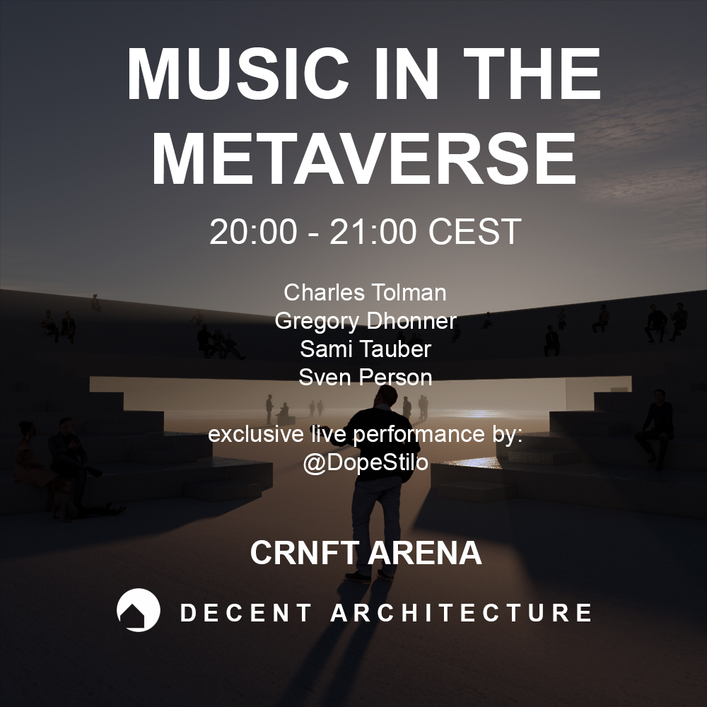 Don't miss today's event "Music in the Metaverse" at our CRNFT Arena in Spatial

And after this incredible panel, we will have 
<a href="/DopeStilo/">Dope Stilo Music Club</a>
 performing for us in Spatial.

RSVP here: linkedin.com/events/roundta…

Hosted by 
<a href="/YOMetaverse/">YOMetaverse</a>
 
#music #metaverse #spatial #NFTs