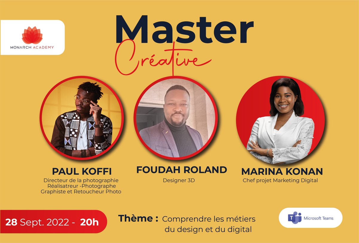 MonarchAcademyA's tweet photo. Cette #Mastercreative a été conçu pour permettre aux amoureux des métiers du design et du digital de se tenir au courant des derniers et des plus grands projets axés sur le numérique afin qu'ils puissent élargir leurs compétences.
le lien de la #Mastercreative 👇👇👇👇👇 https://t.co/yhSwdptQ3p