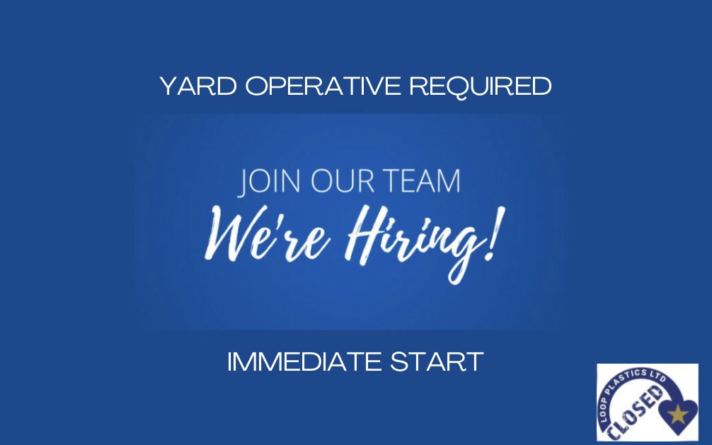 **JOB ALERT** 

Yard Operative required

IMMEDIATE START!!

At our processing plant facility in Erith, Kent, please call 01322336096 for further information. 

#JobAlert #JobVacancy #yardoperative #Job #jobsearch #vacancy #ApplyNow 😊
