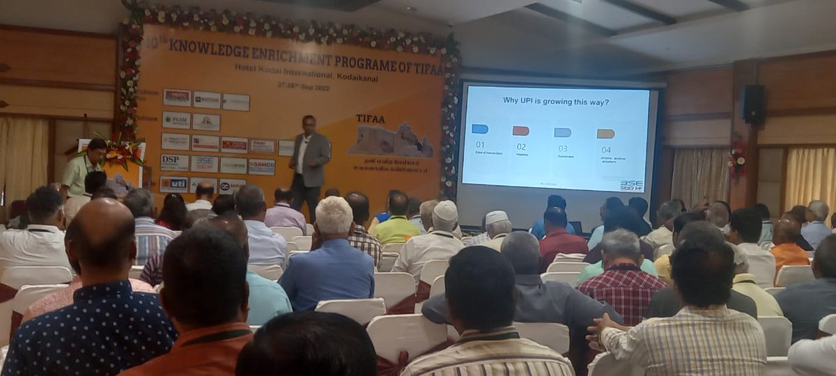 Shri @KiranStARMF,Add. General Manager, BSE addressing a power-packed audience at the 10th Knowledge Enrichment Program of #TIFAA today at Kodaikanal on 'Phygitalisation in Mutual Fund Industry' #MFDs #MutualFunds @BSEIndia @SameerPatil2019 @snehalAjayDixi2 @JKetan5 @Manish_Madan