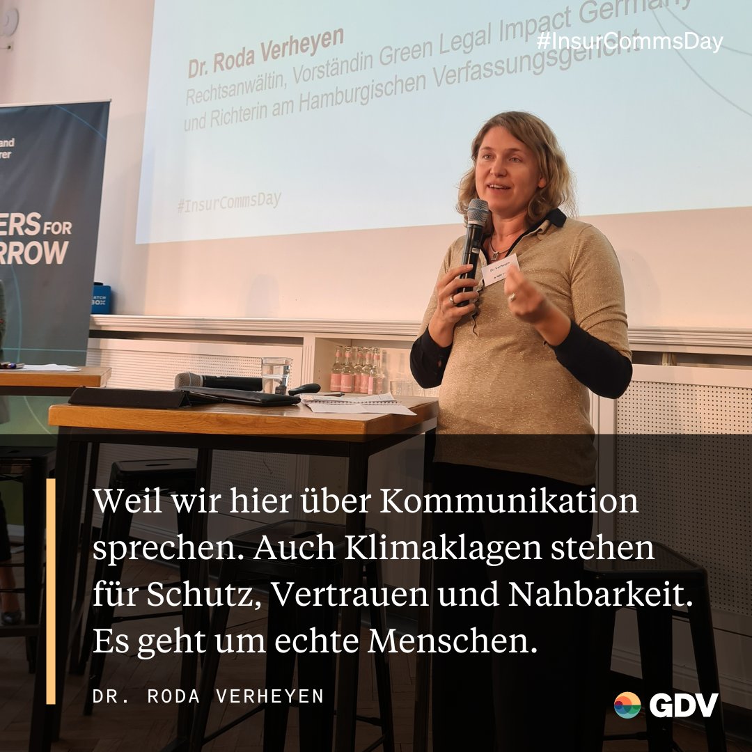 gdv_de's tweet photo. Spannender Impuls von Rechtsanwältin Roda #Verheyen zum Thema Klimaklagen. Jedes Unternehmen muss mit seinem wirtschaftlichen Handeln Verantwortung für den eigenen Anteil an der Erderwärmung tragen #InsurCommsDay https://t.co/QbfReCofDC