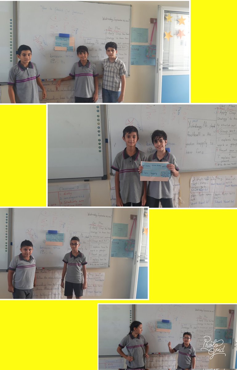 SpeakerRepeater's tweet photo. Shared by @HBawjy: Today, fifth graders applied "Drop your Hand Strategy", arranged words to get rich sentences, and presented their work confidently in front of the class.
#AProudTeacher
#GroupWorkRules
#PresentationSkills
@makdawhaschool https://t.co/DzDHLN9HAp