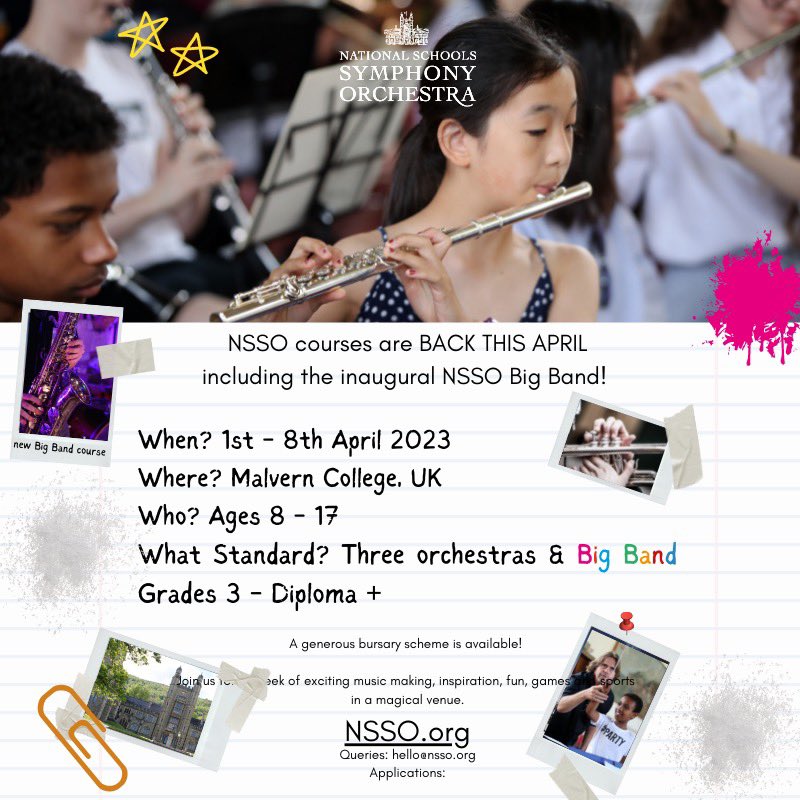 National Schools Symphony Orchestra is BACK where it belongs, in the middle of the state school holidays!

Check out the details and apply at nsso.org and spread the word about what will surely be another fantastic course in the Malvern Hills! #NSSOApril23