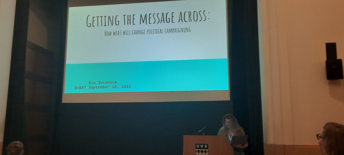 How #web3 will change political campaigning? How ideological is blockchain? <a href="/e_jovanova/">Eva Jovanova</a> <a href="/OxBAT_conf/">Oxford Blockchain, Art & Technology (OxBAT)</a> <a href="/magdalenoxford/">Magdalen College</a>