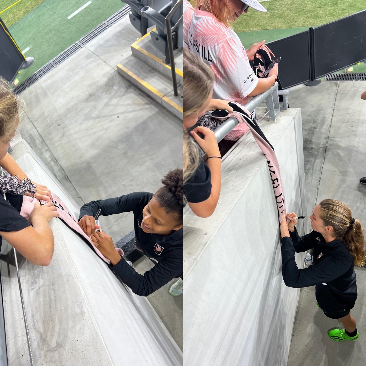 coreymcmahon's tweet photo. Shout out @SimoneCharley and @daniweatherholt from @weareangelcity for sticking around after a loss until the stadium shut down to make sure every fan (including my daughters) got an autograph. They weren't the only ones either. This is what role models look like. https://t.co/DfTEBF9LU4