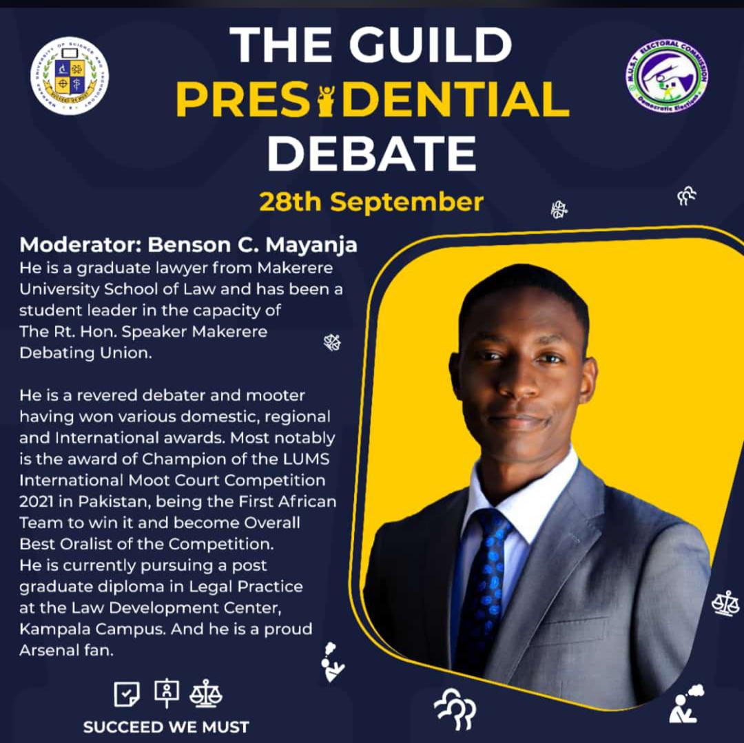 BensonMayanja12's tweet photo. Today commences a 2-day MUST Guild Presidential Debate Series. I'm honored, once again, to be a part of the Moderating Panel as we groom intellectual discourse in mainstream leadership. 

I look forward to amazing sessions alongside @AndrewKamugisha @sabrina @MustGuild MUSTDebate https://t.co/6VMtKZn69E