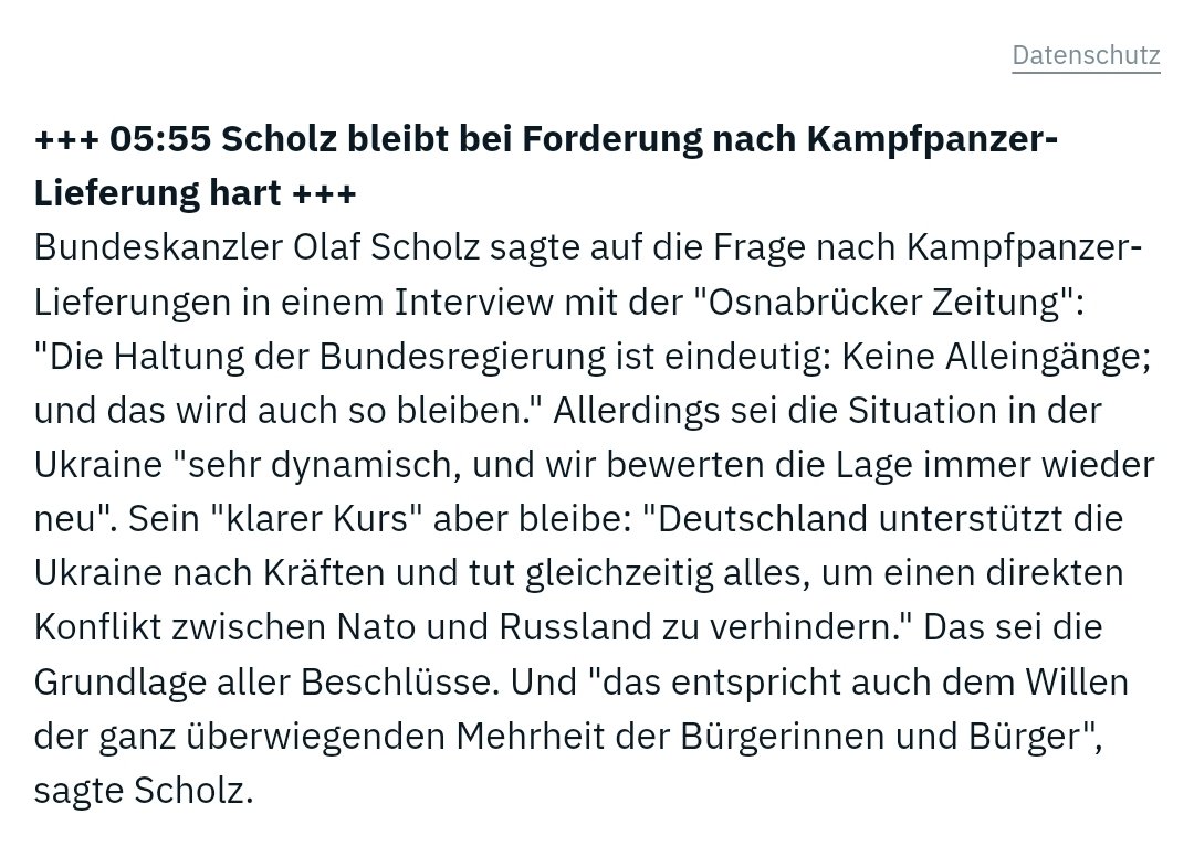 Er möchte einen direkten Konflikt der Nato mit Russland verhindern? Herr Scholz wo waren sie als Nordstream in die Luft geflogen ist? Vielleicht beim Geldzählen von Schmiergeldern? Das war ein direkter Angriff auf Europa, auf Deutschland durch Putin um uns alle zu destabilisieren