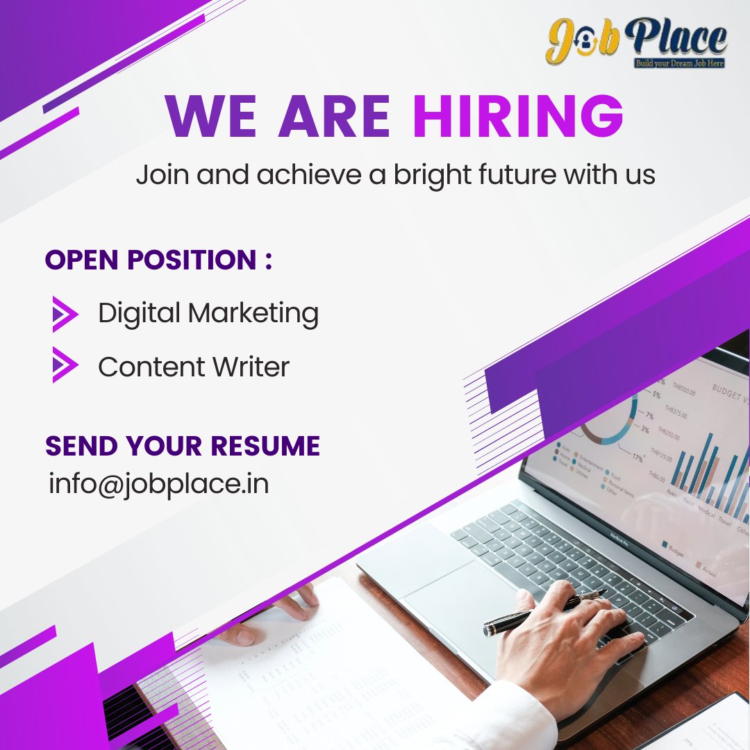 WE ARE HIRING 
> Digital Marketing
> Content Writer
Join Now :- jobplace.in
Send Your CV :- info@jobplace.in 
#new #job #update #latest #vacancy #recruitment #resume #hiring #opportunity #latest_job