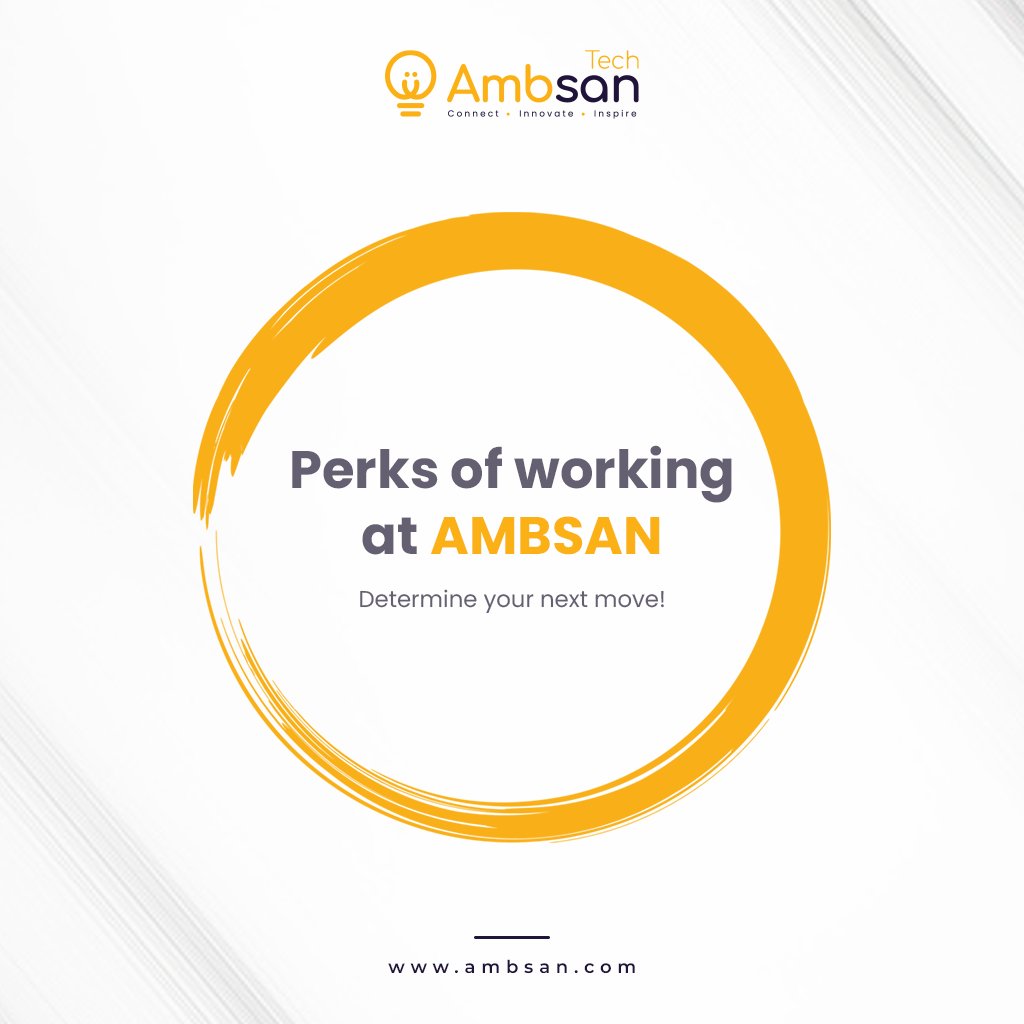 Looking for an opportunity to ignite your career growth?
Join AMBSAN Technologies and get started right away. 

-For further details, visit ambsan.com
#Software #webdevelopment #appdevelopment #socialmediamarketing #productdevelopment #ambsantechnologies