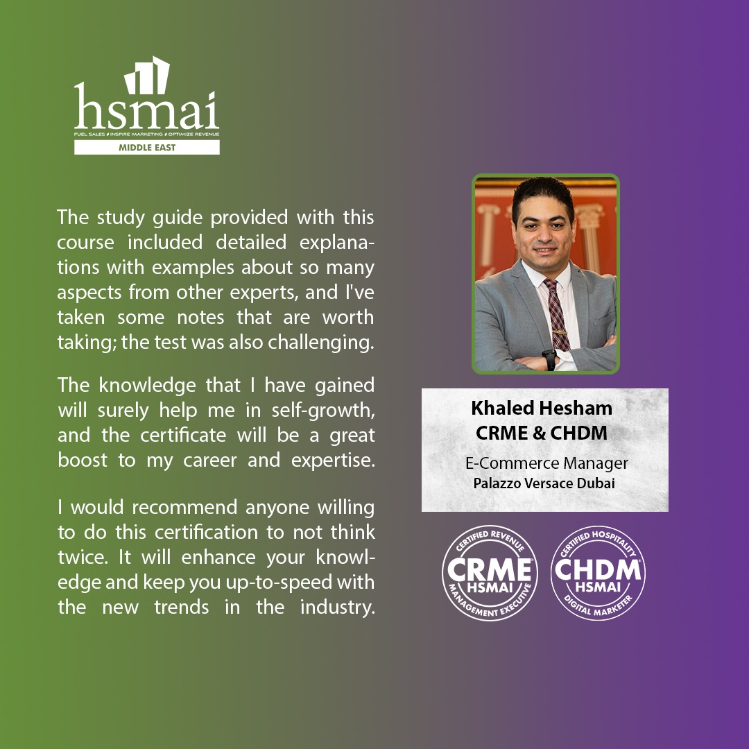 HSMAIMEA's tweet photo. Congratulations to Khaled Hesham  for achieving his Certified Hospitality Digital Marketer (CHDM) title. If you are unsure if this certification is right for you, read more about it here: https://t.co/rmfIZ1UiC1

#CHDM #HSMAI #DigitalMarketing https://t.co/QbEAUCMnD5