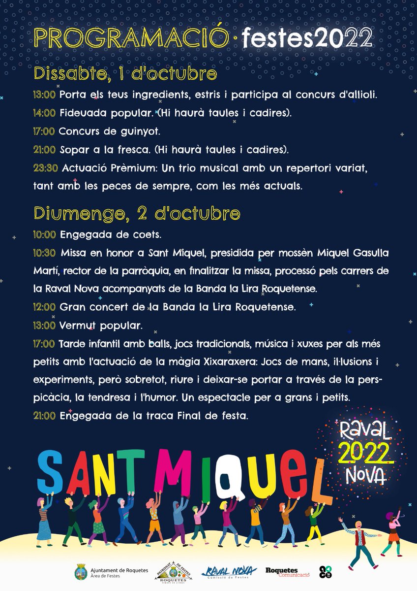 AjRoquetes's tweet photo. Sant Miquel 2022! Festes Raval Nova, l'1 i 2 d'octubre! https://t.co/FTLcIeZf7b