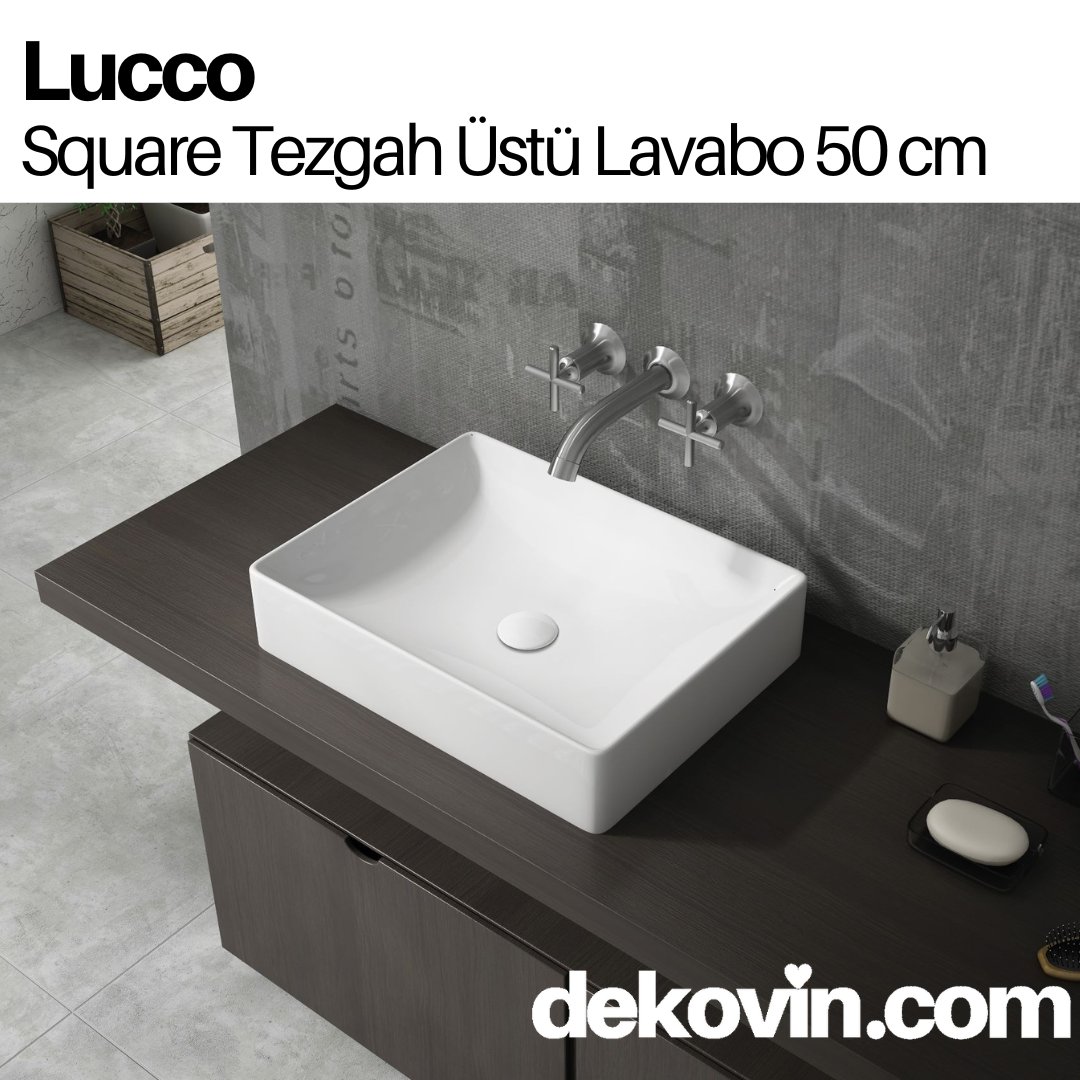 LUCCO Square Tezgah Üstü Lavabo, küçük banyolara uygun 50 cm boyutu ve sade tasarımı ile banyo tasarımlarınızda tercih edebileceğiniz bir model..
#dekovin #dekovincom #lucco #luccolavabo #küçüklavabo #beyazbanyo #tezgahüstülavabo  #banyodekorasyonu #banyo #banyoyenileme