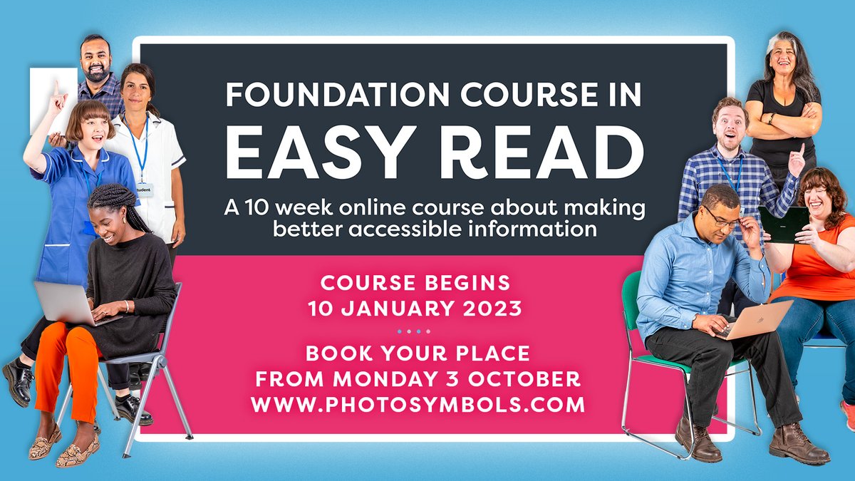 It’s no longer a secret. Our Foundation Course in #EasyRead starts January 2023 - a 10 week online course for everyone making #AccessibleInformation for people with a #LearningDisability. 

Find out more and book your place from Monday 3rd October at photosymbols.com