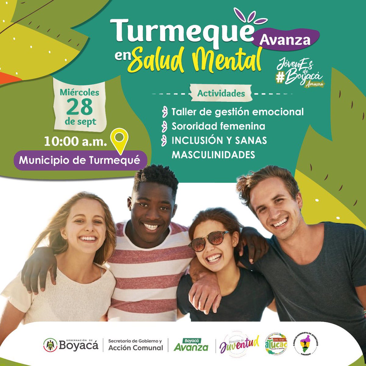 SecGobiernoBoy's tweet photo. Dirección de Juventud Boyacá - Página invitamos a los jóvenes del municipio de #Turmeque a participar #Hoy28septiembre de éste espacio de salud mental y física dónde podrán desarrollar herramientas para el bienestar psicológico y físico.
#jovenesdeboyacáavanzan https://t.co/6NQmDaijqC
